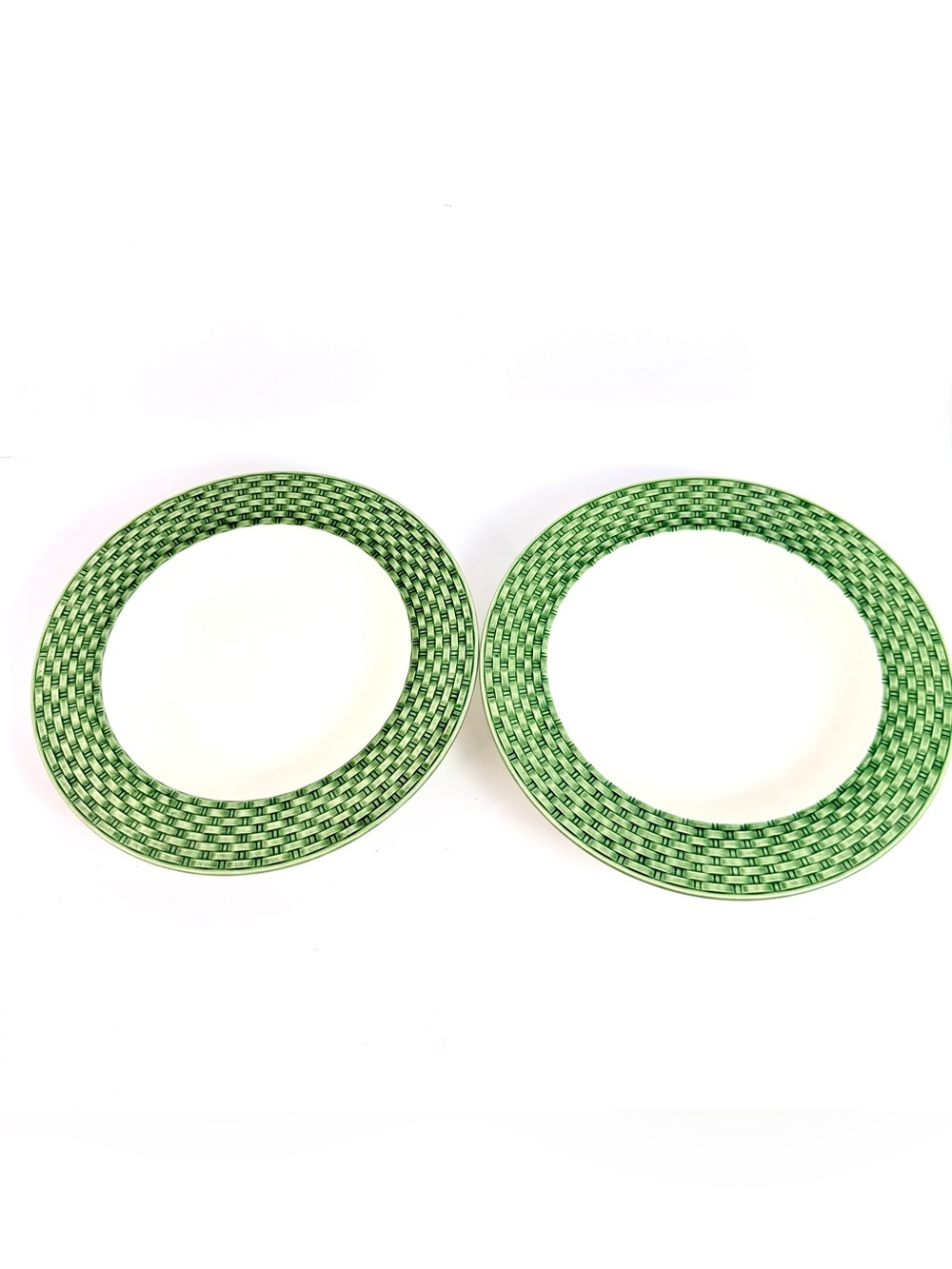 Vintage Pier 1 Basket Weave Green/white Soup Bowls Set Of 2 Made In Italy